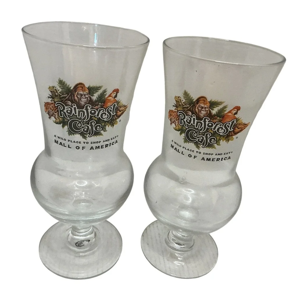 Rainforest Cafe Vintage Hurricane Glasses Mall of America Set of 2 Souvenir 8in